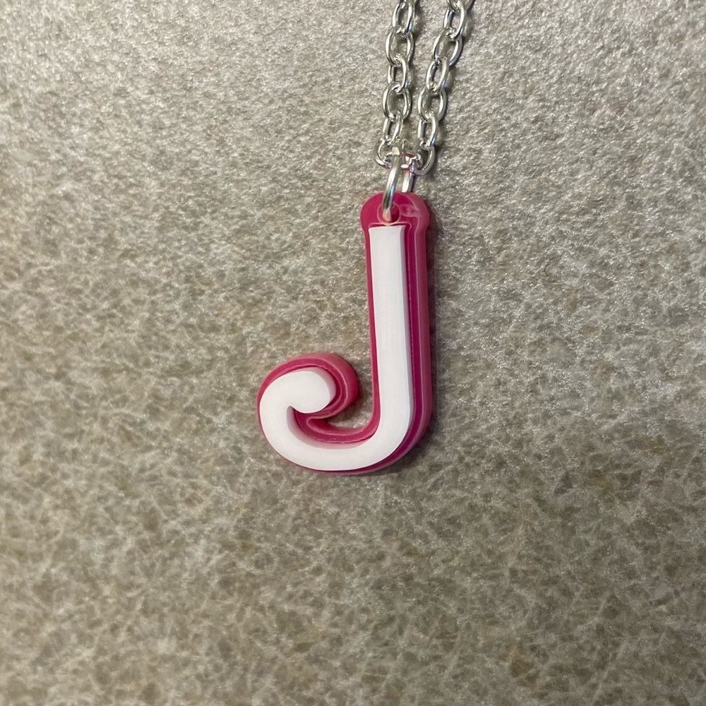 Hot Pink Barbie Font Monogram J Necklace